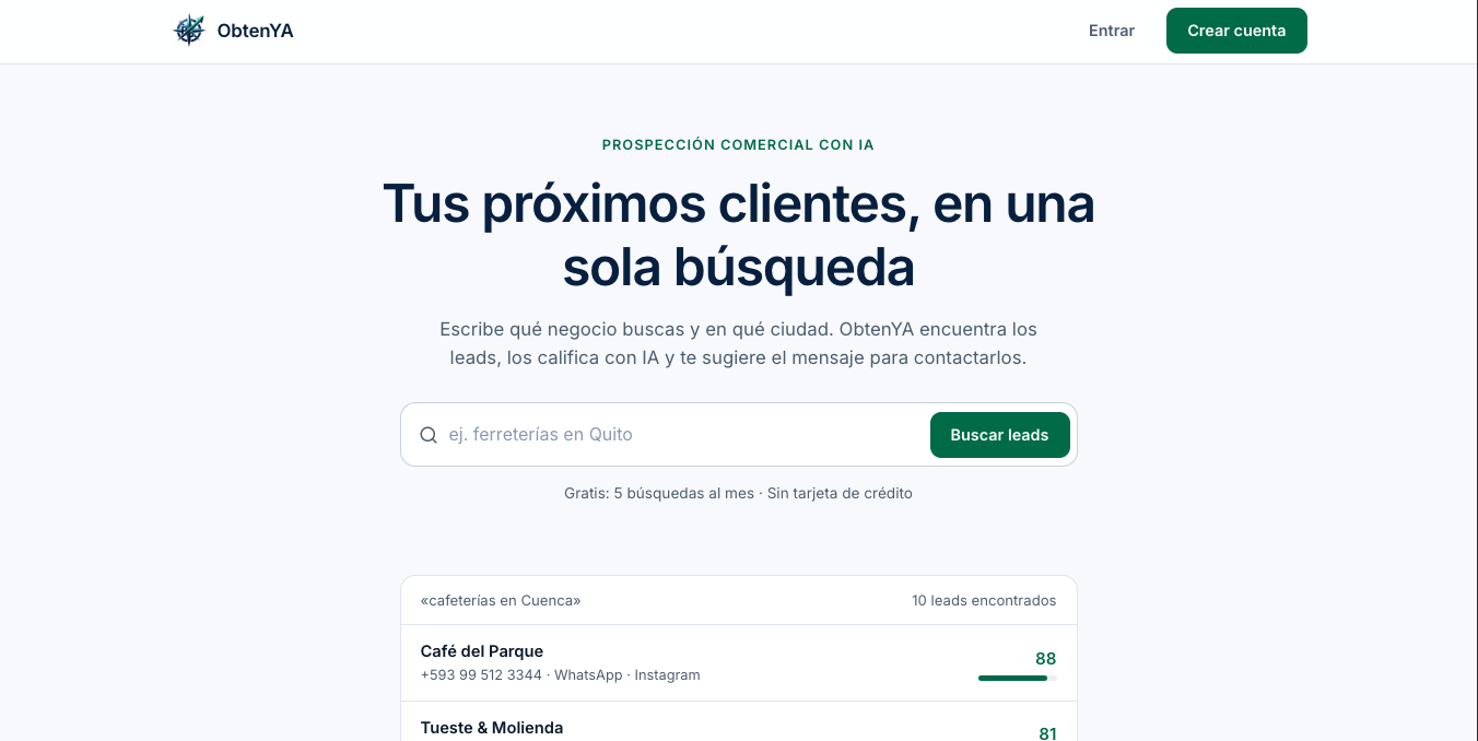 ObtenYA — buscador de leads